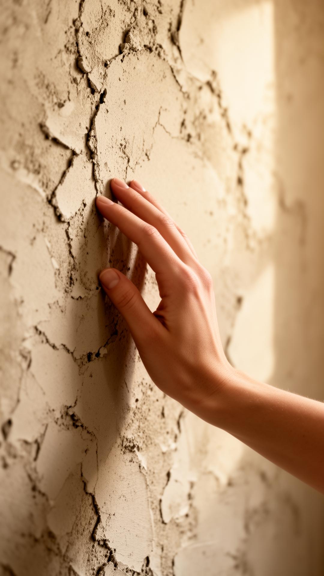 Hand on textured plaster